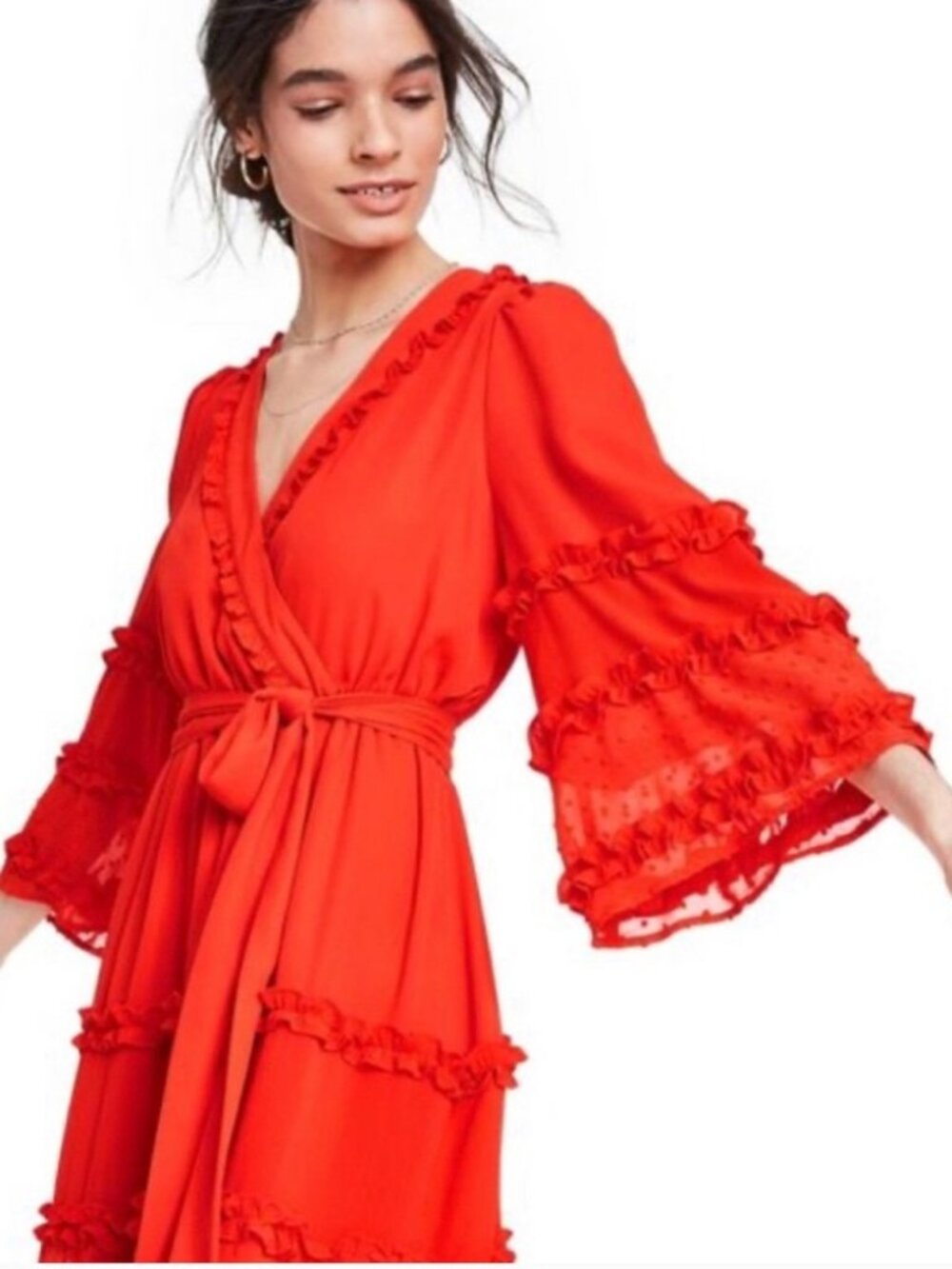 Target Alexis Fall Dress XL Midi Orange Textured Angel Sleeve Red Flamenco Boho